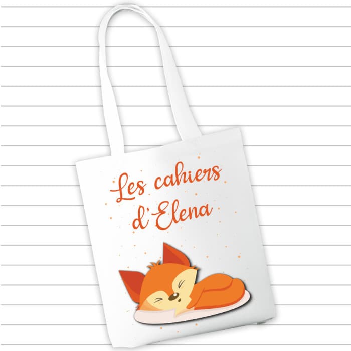 Sac à cahiers et livres personnalisé - Renard & Prénom