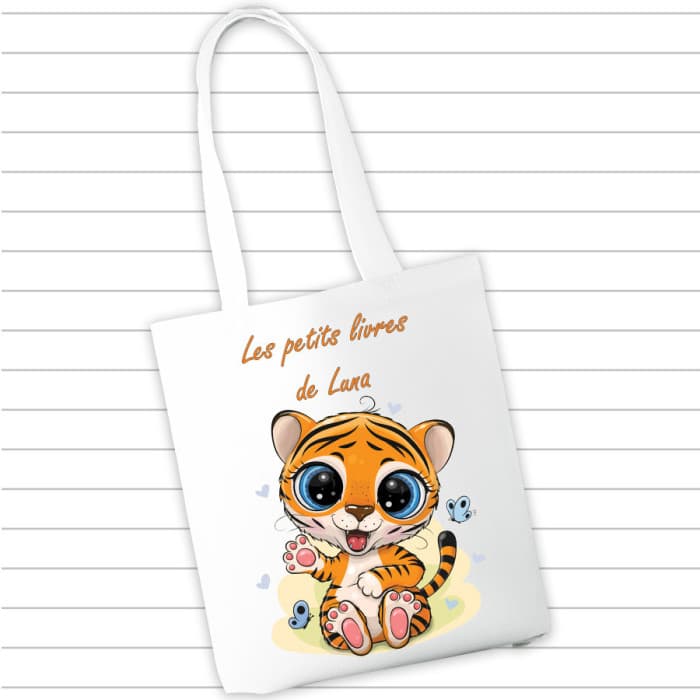 Sac à cahiers et livres personnalisé - Tigre & Prénom