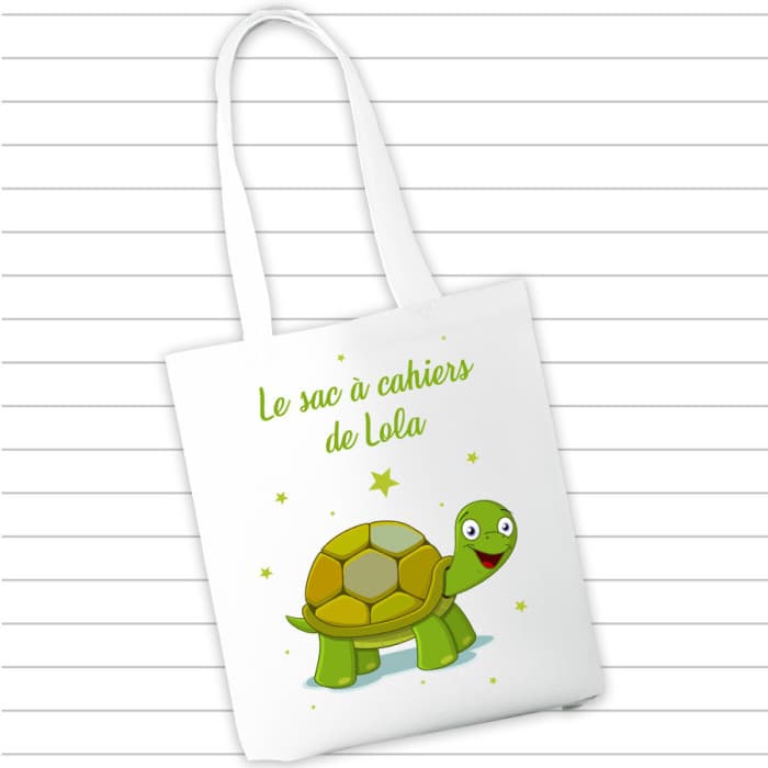 Sac à cahiers et livres personnalisé - Tortue & Prénom