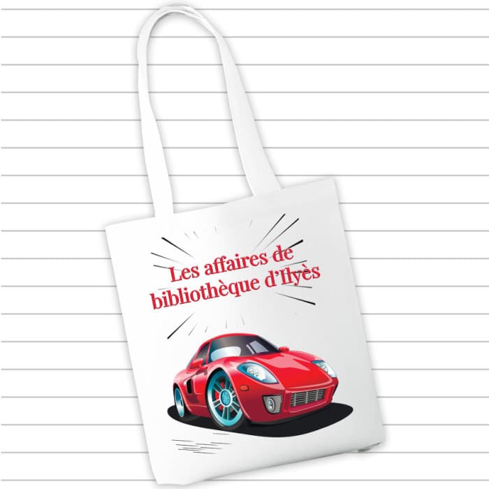 Sac à cahiers et livres personnalisé - Voiture & Prénom