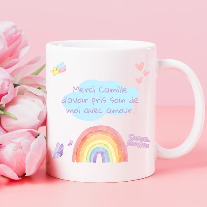 Mug personnalisable personnalisable Nounou – Modèle pastel