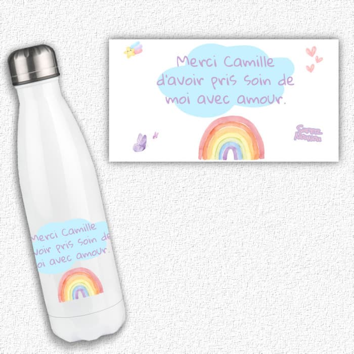 Bouteille isotherme personnalisable Nounou – Modèle pastel