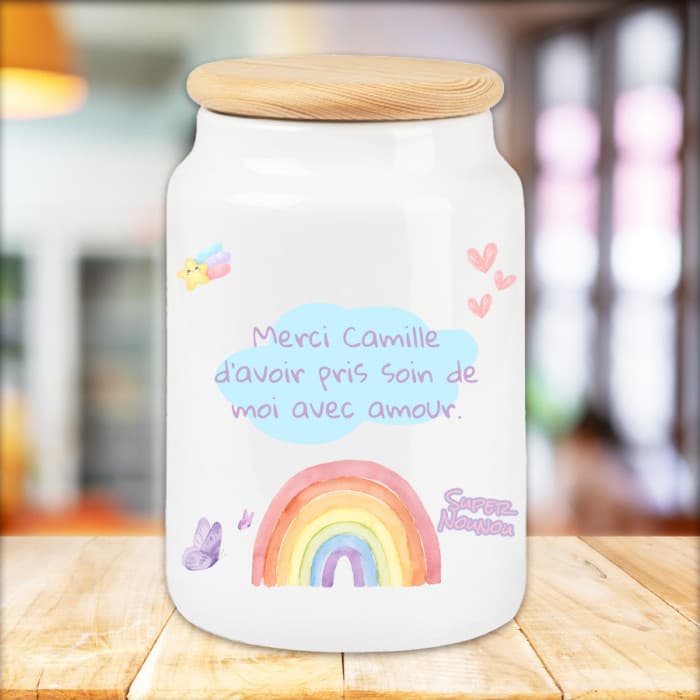 Pot à biscuits personnalisable Nounou – Modèle pastel