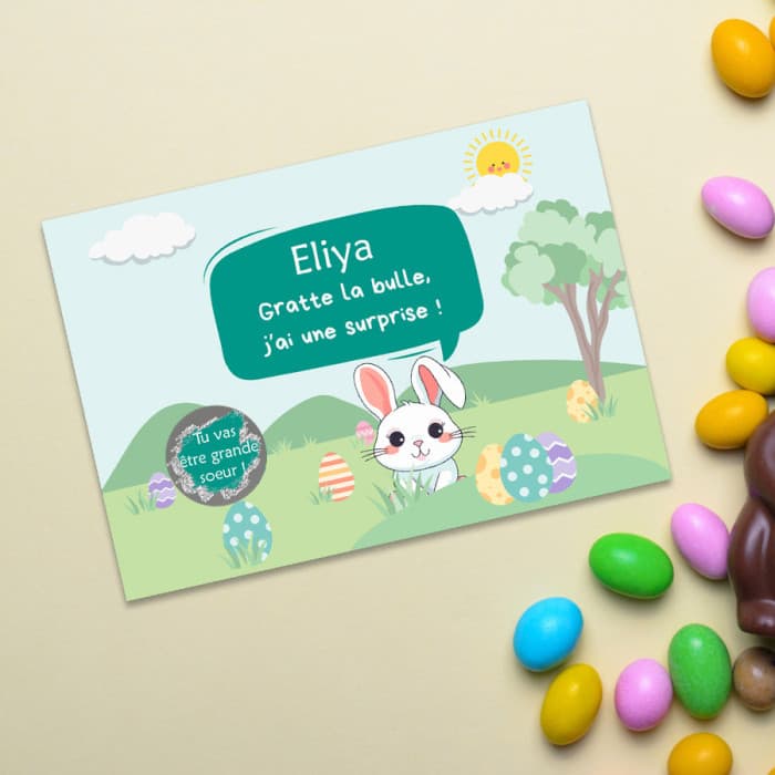 Carte à gratter personnalisable – Annonce originale Pâques