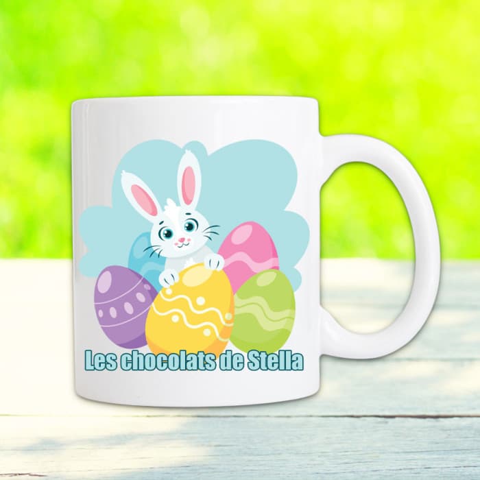 Mug Personnalisé de Pâques - Tasse Lapin & Œufs - Cadeau Enfant