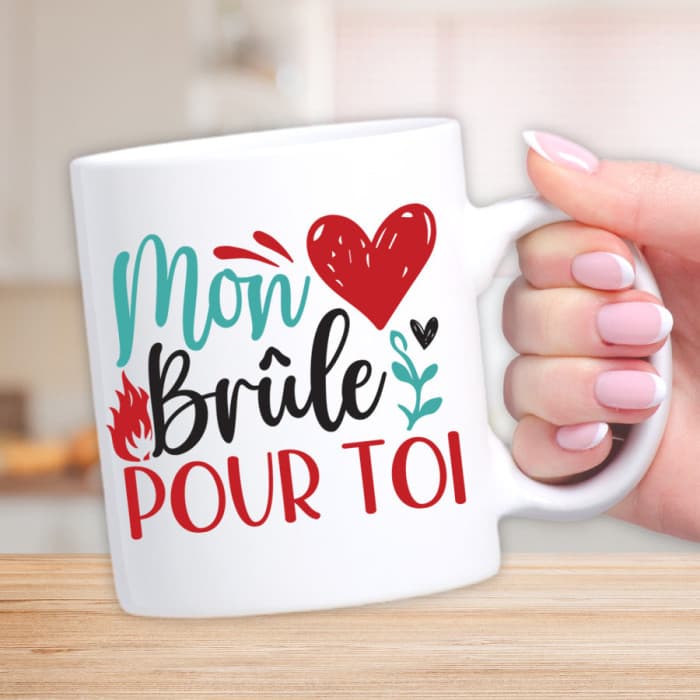 Mug personnalisé mon coeur brûle pour toi