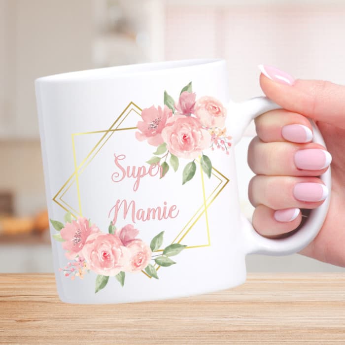 Mug personnalisé super mamie modèle fleurs