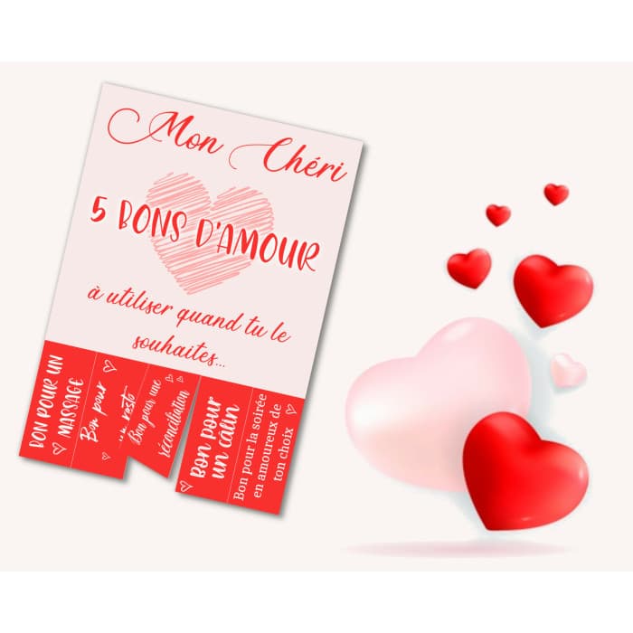 Carte personnalisée avec bons détachables pour amoureux