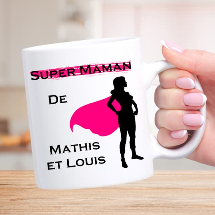 Mug Super Maman personnalisable avec prénoms