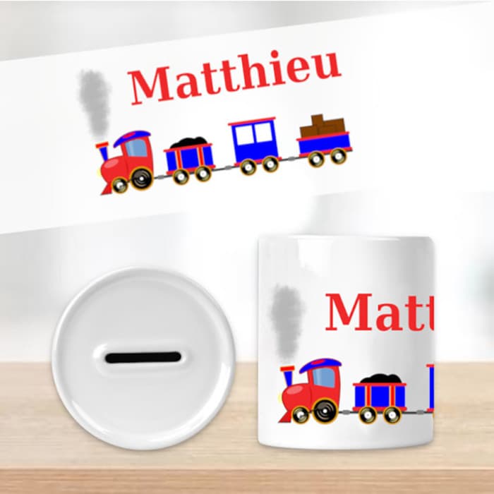 Tirelire train personnalisée en céramique – Prénom au choix