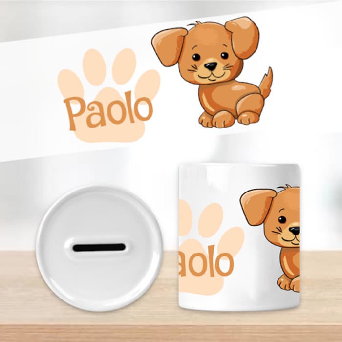 Tirelire chien personnalisée en céramique – Prénom au choix