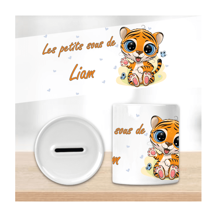 Tirelire tigre personnalisée en céramique – Prénom au choix
