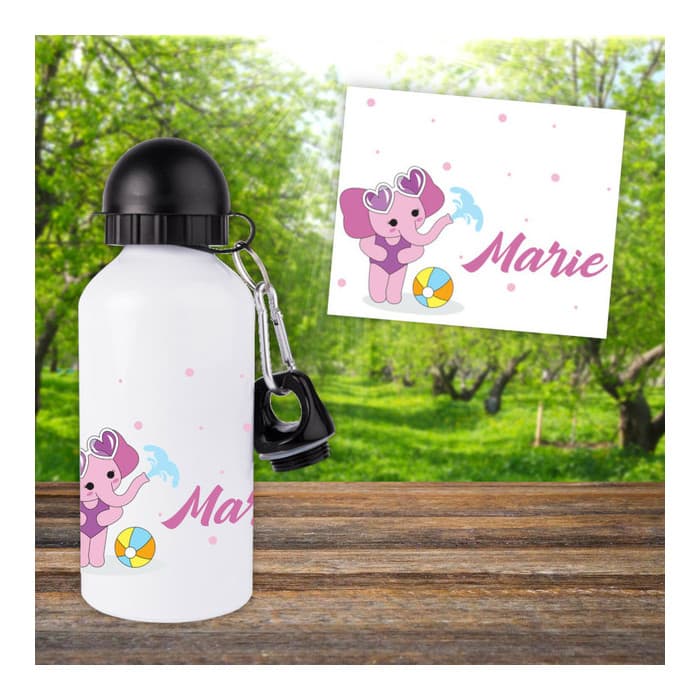 Gourde ou bouteille enfant personnalisée modèle éléphant rose
