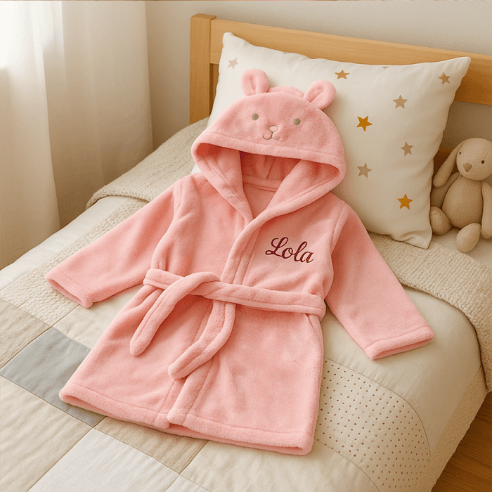Peignoir brodé avec prénom rose