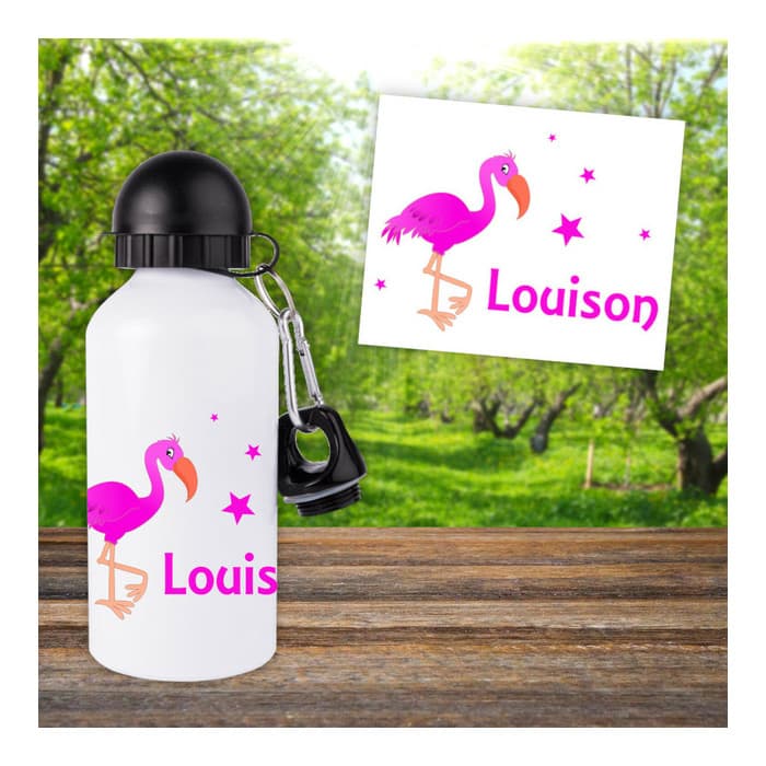 Gourde ou bouteille enfant personnalisée modèle flamant rose fushia