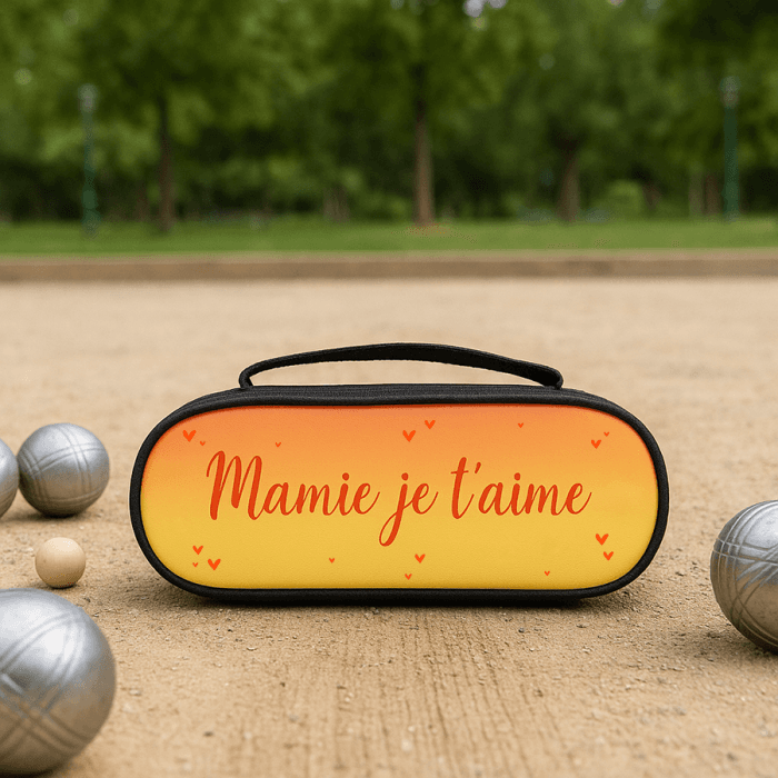 Sacoche personnalisée motifs cœurs orange – Cadeau original pour passionnés de pétanque