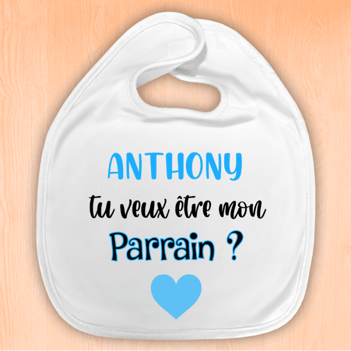 Bavoir bébé personnalisé "Tu veux être mon parrain ?" avec prénom – Rose ou bleu