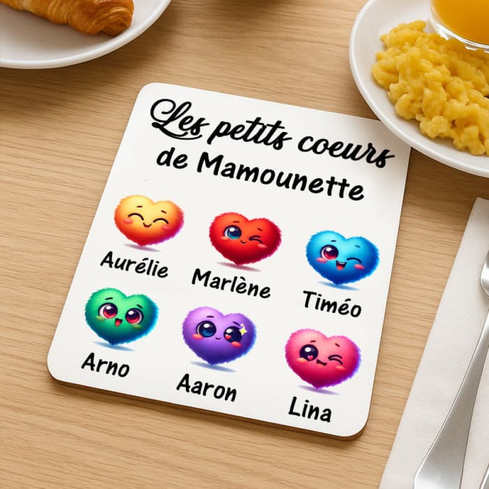 Dessous de plat personnalisable avec coeurs et prénoms