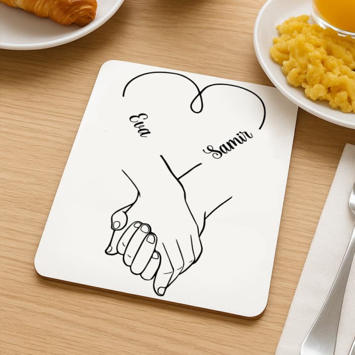 Dessous de plat personnalisable mains couple prénoms