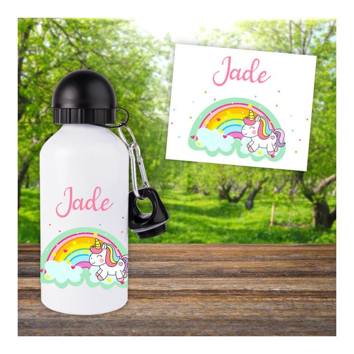Gourde ou bouteille enfant personnalisée modèle licorne arc-en-ciel