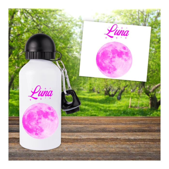 Gourde ou bouteille enfant personnalisée modèle lune rose