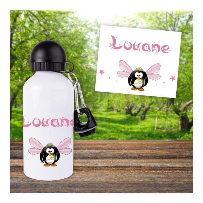 Gourde ou bouteille enfant personnalisée modèle pingouin fée