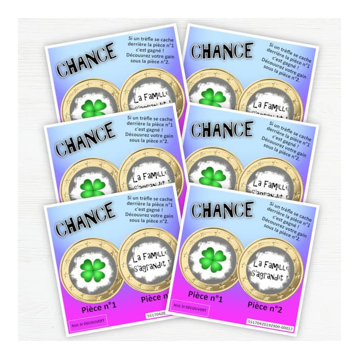Lot de 6 cartes à gratter annonce grossesse modèle ticket de jeu