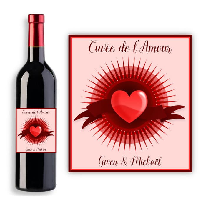 Étiquette bouteille de vin personnalisable pour Amoureux