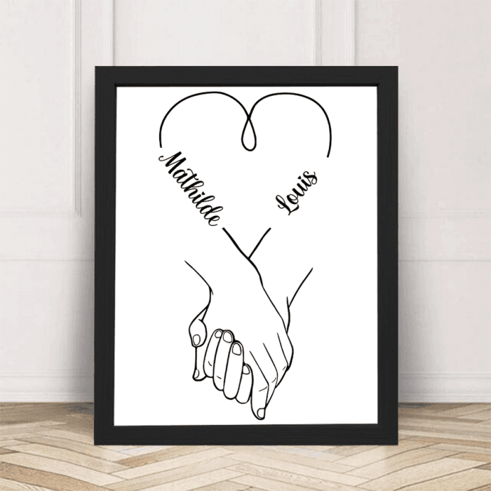 Affiche personnalisable mains couple prénoms