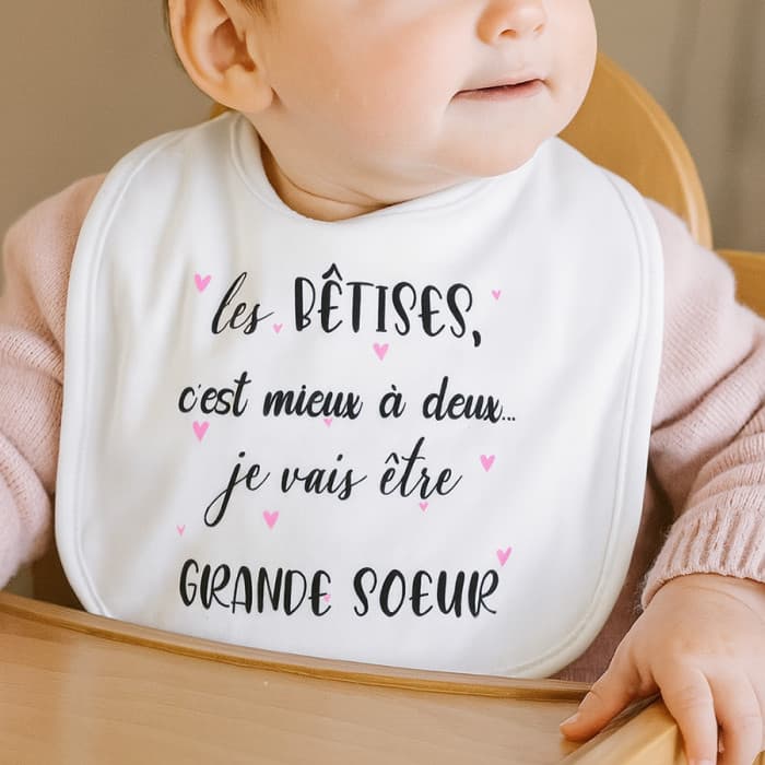 Bavoir bébé "Je vais être grande sœur" – Annonce grossesse originale