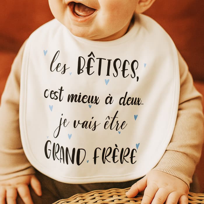 Bavoir bébé "Je vais être grand frère" – Annonce grossesse originale