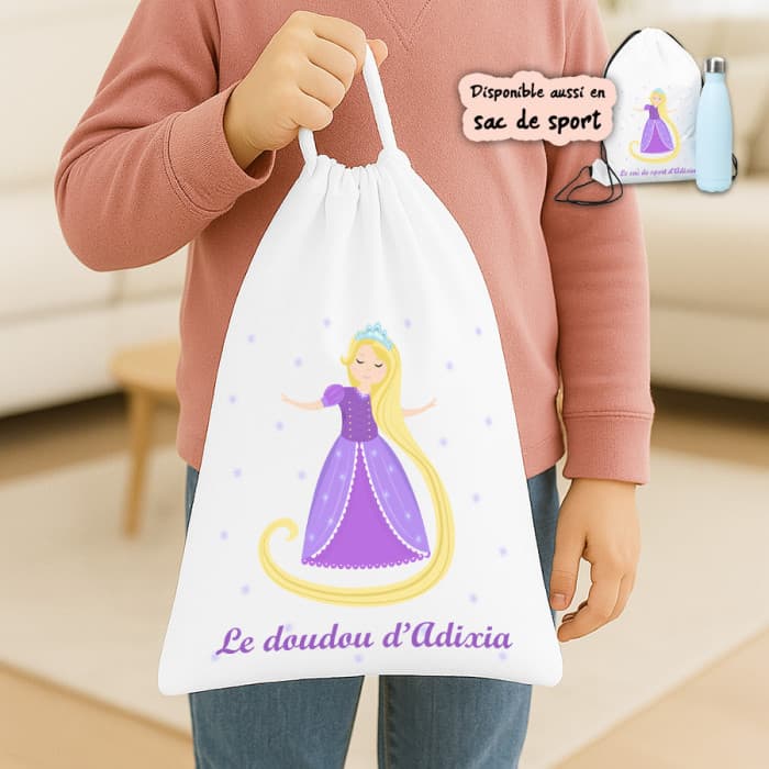 Sac à doudou ou sac de gym personnalisé modèle Raiponce