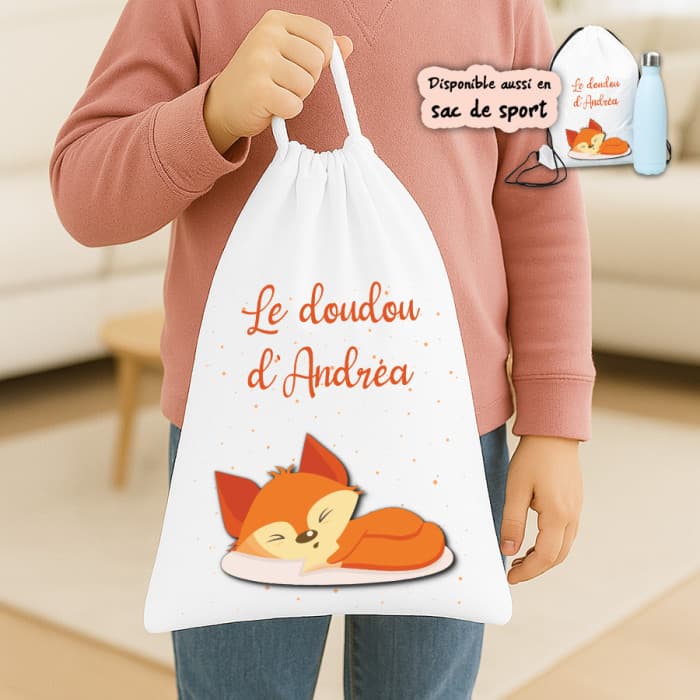 Sac à doudou ou sac de gym personnalisé modèle renard