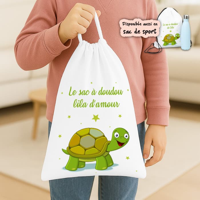 Sac à doudou ou sac de gym personnalisé modèle tortue