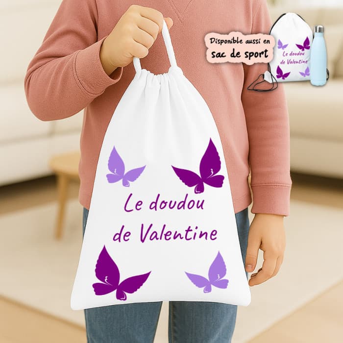 Sac à doudou ou sac de gym personnalisé modèle papillons