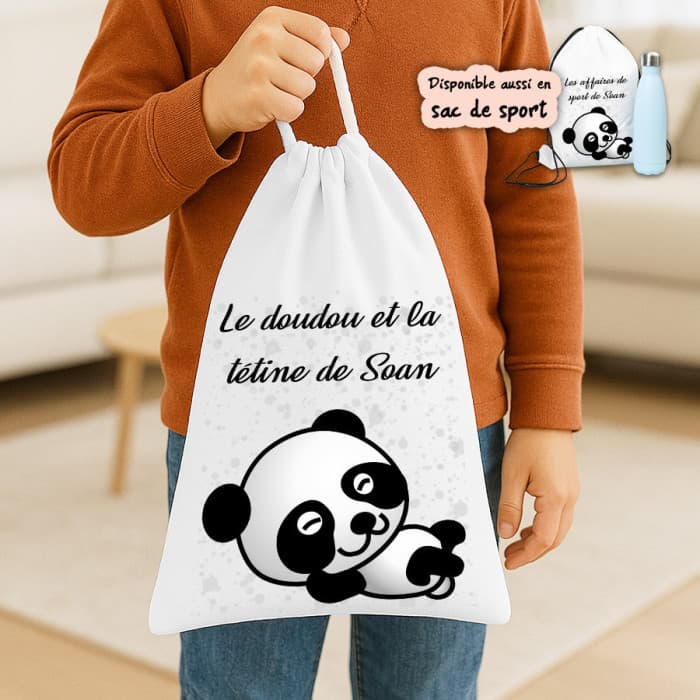 Sac à doudou ou sac de gym personnalisé modèle panda