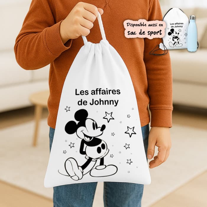 Sac à doudou ou sac de gym personnalisé modèle Mickey