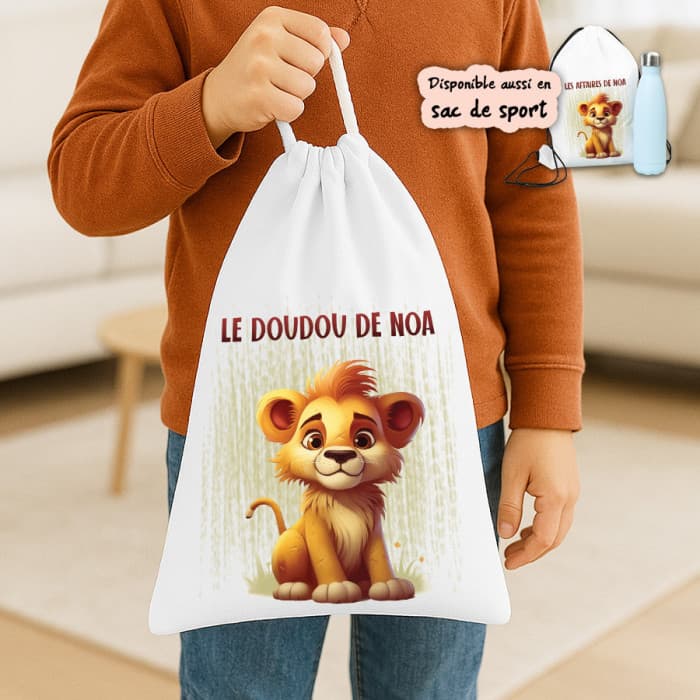 Sac à doudou ou sac de gym personnalisé modèle Lion