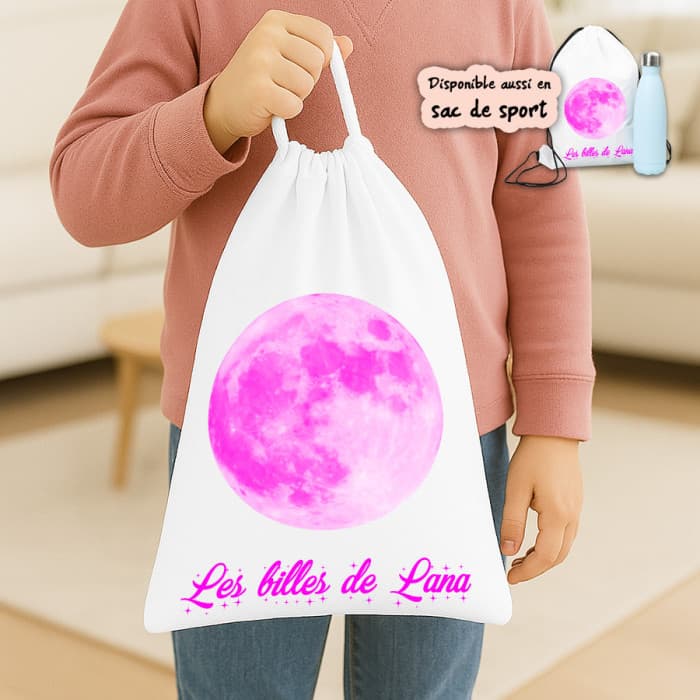 Sac à doudou ou sac de gym personnalisé modèle lune rose