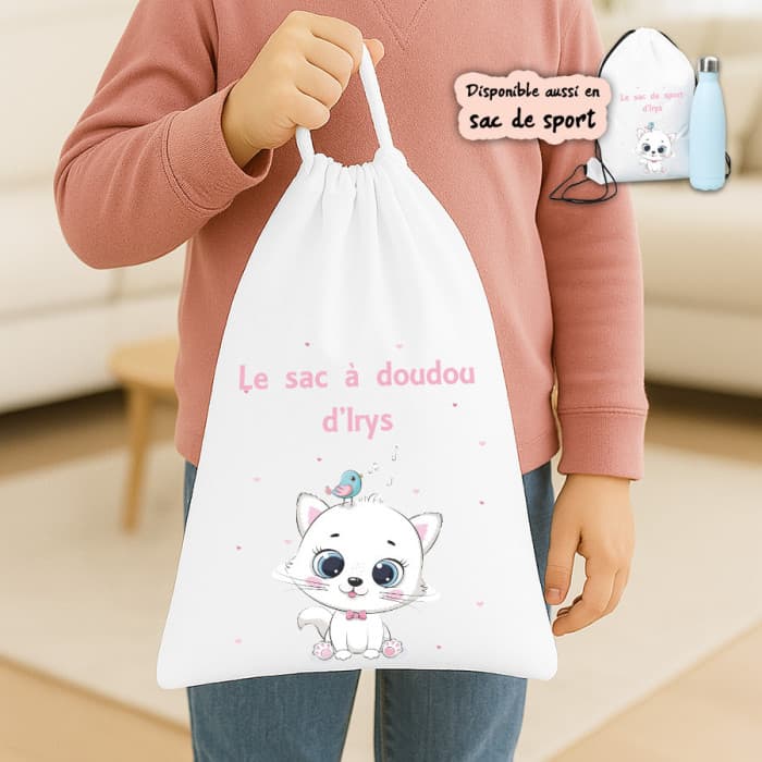 Sac à doudou ou sac de gym personnalisé modèle chat