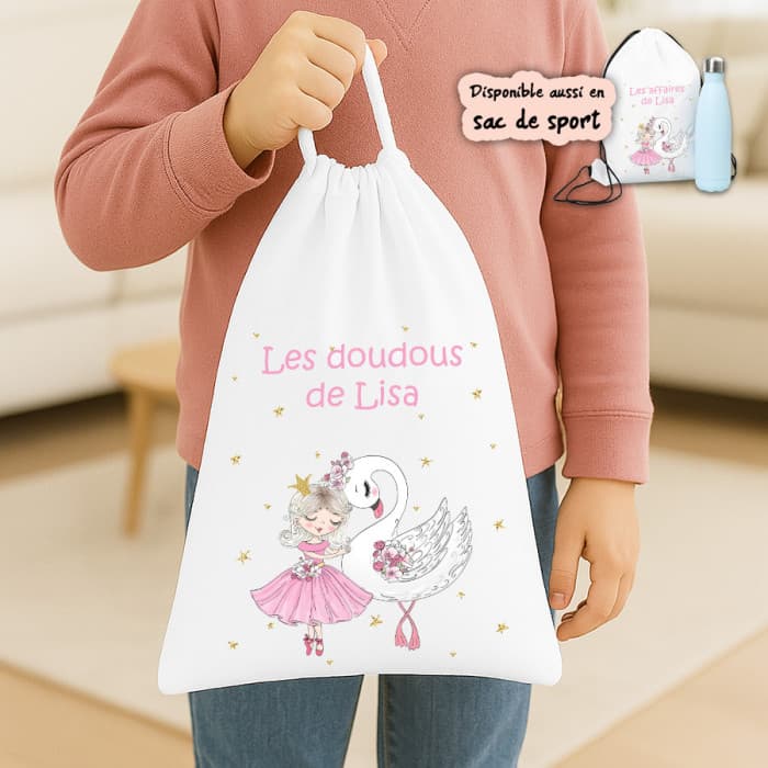 Sac à doudou ou sac de gym personnalisé modèle danseuse et cygne
