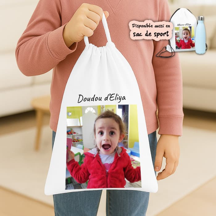 Sac à doudou ou sac de gym personnalisé modèle photo et message