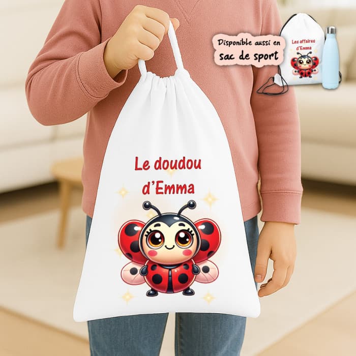 Sac à doudou ou sac de gym personnalisé modèle coccinelle