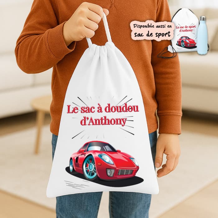Sac à doudou ou sac de gym personnalisé modèle voiture