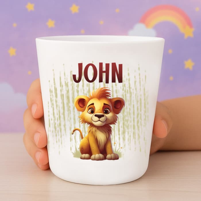 Gobelet enfant personnalisé lion – Verre plastique avec prénom