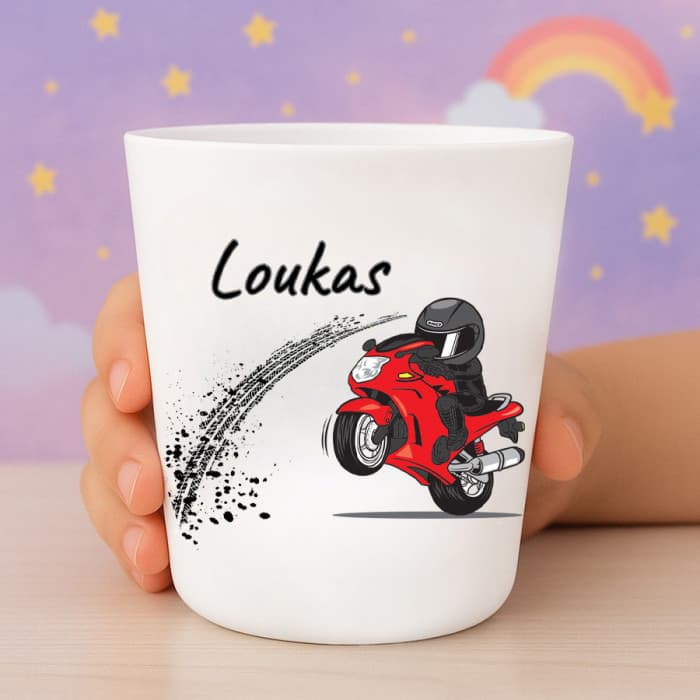 Gobelet enfant personnalisé moto – Verre plastique avec prénom
