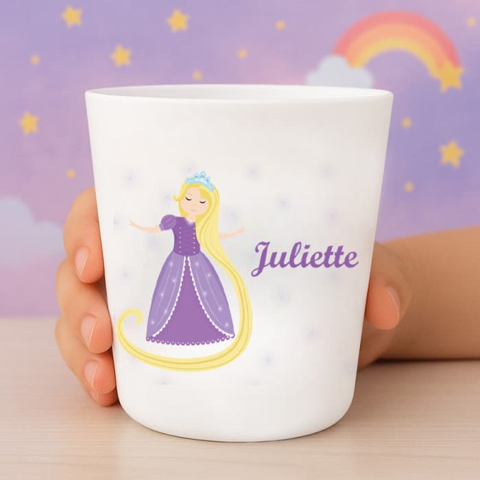Gobelet enfant personnalisé Raiponce – Verre plastique avec prénom