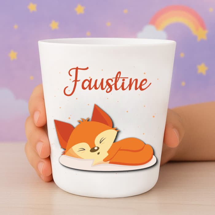 Gobelet enfant personnalisé renard – Verre plastique avec prénom
