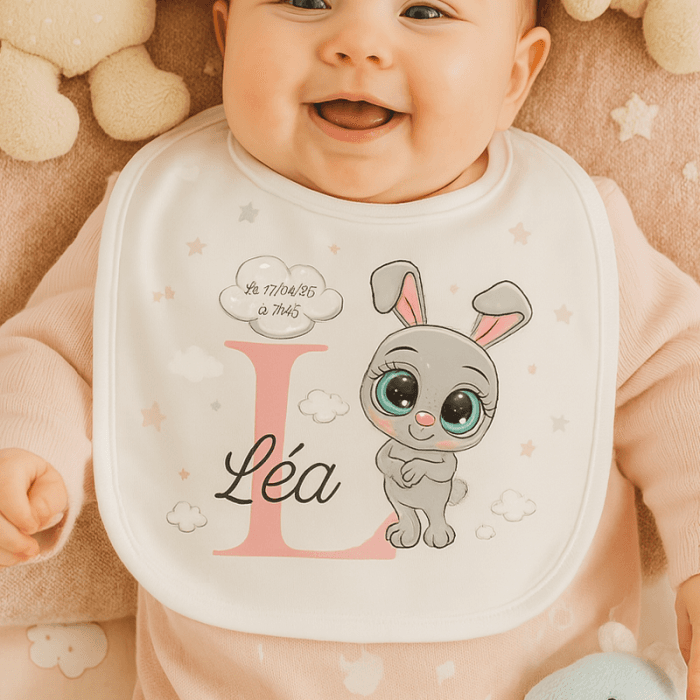 Bavoir personnalisable naissance modèle lapin nuage