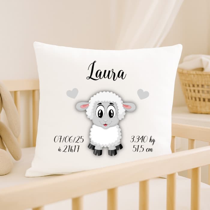 Coussin de naissance personnalisé mouton
